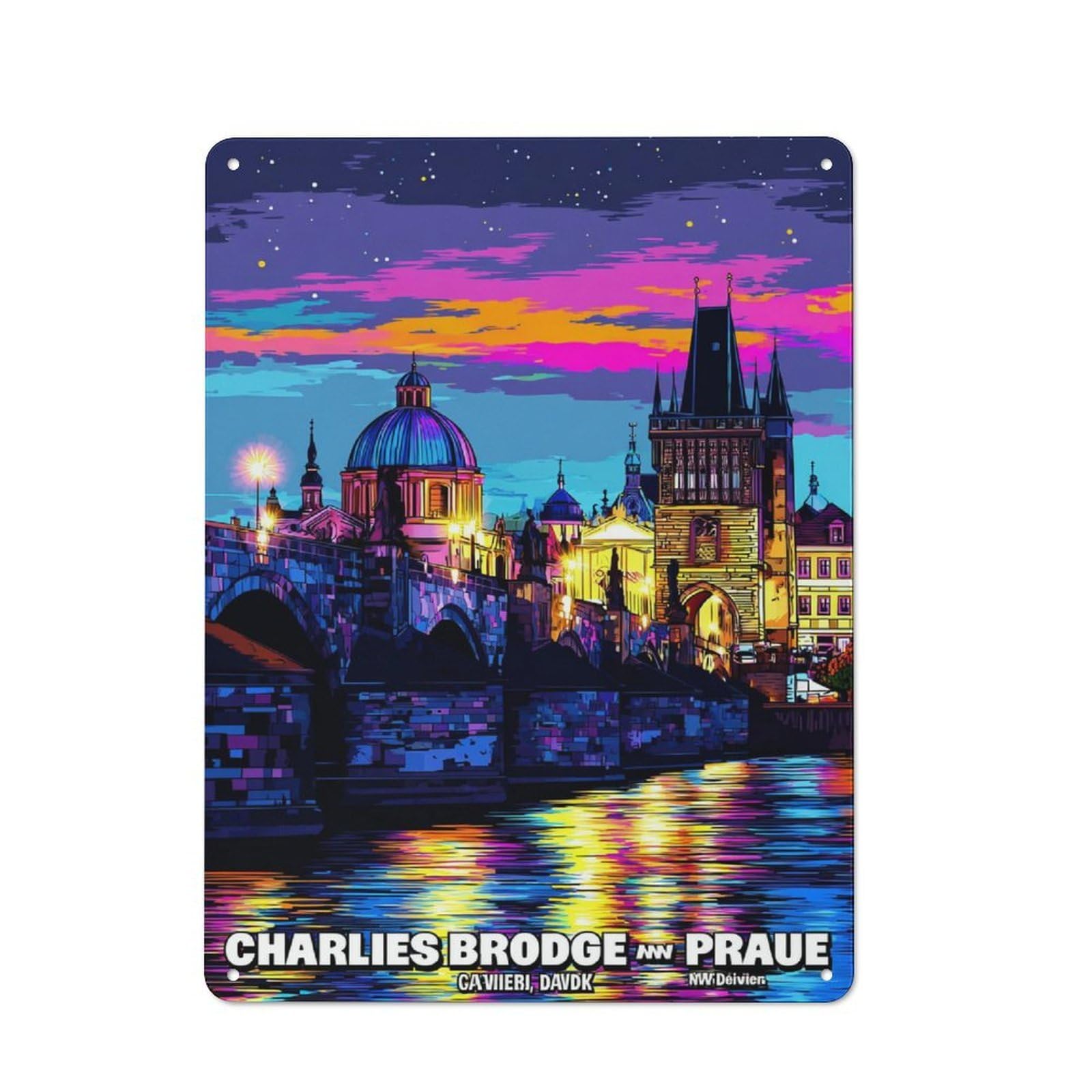 Junmoney Prague's Vibrant Night Sky -2 Metal Wall Sign 40X30cm Featuring For Home Bar Wall, Housewarming Present For People Styling Home Bar