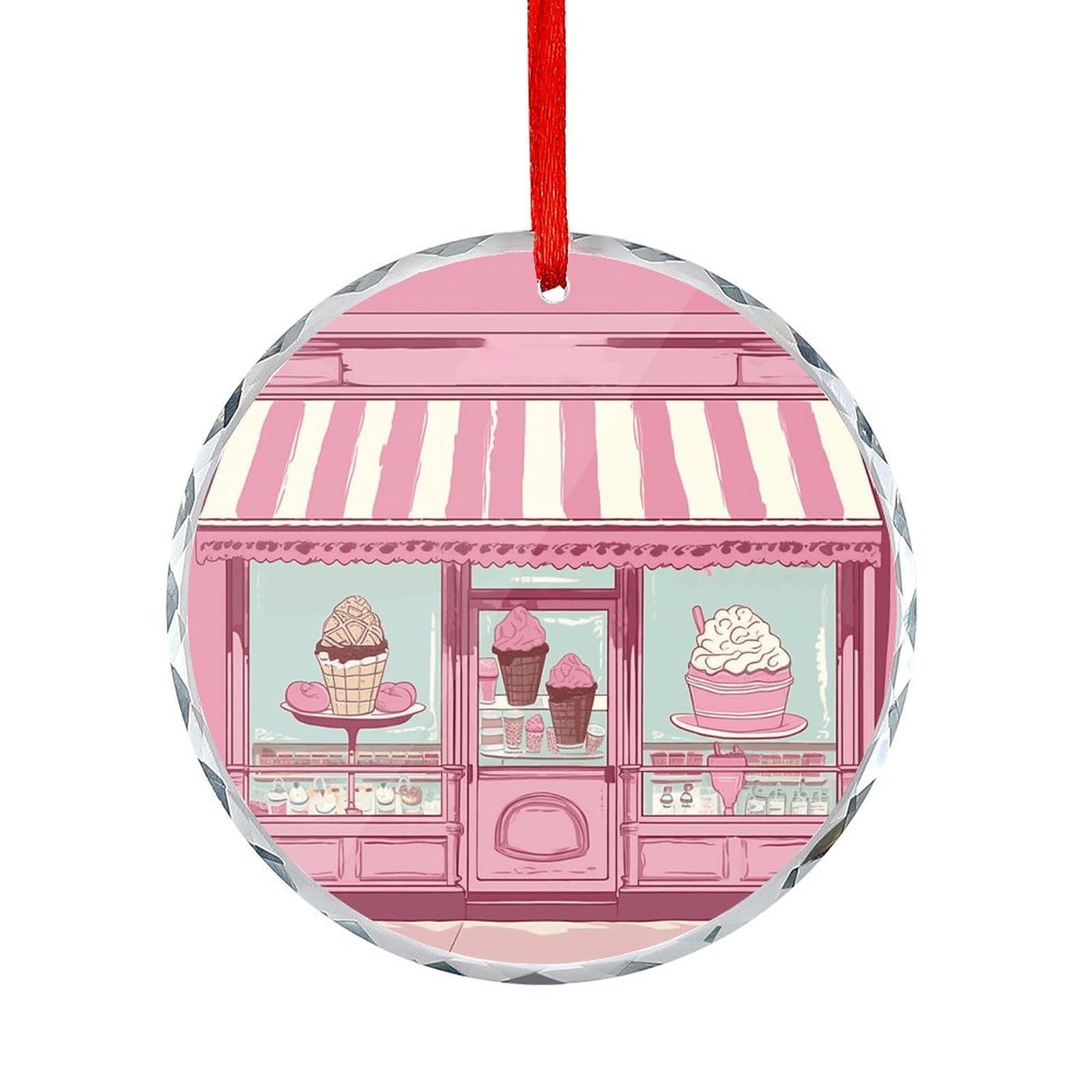 Btcowzrv Style Ice Cream Store Pink Round Ornament Hanging Pendant Decor