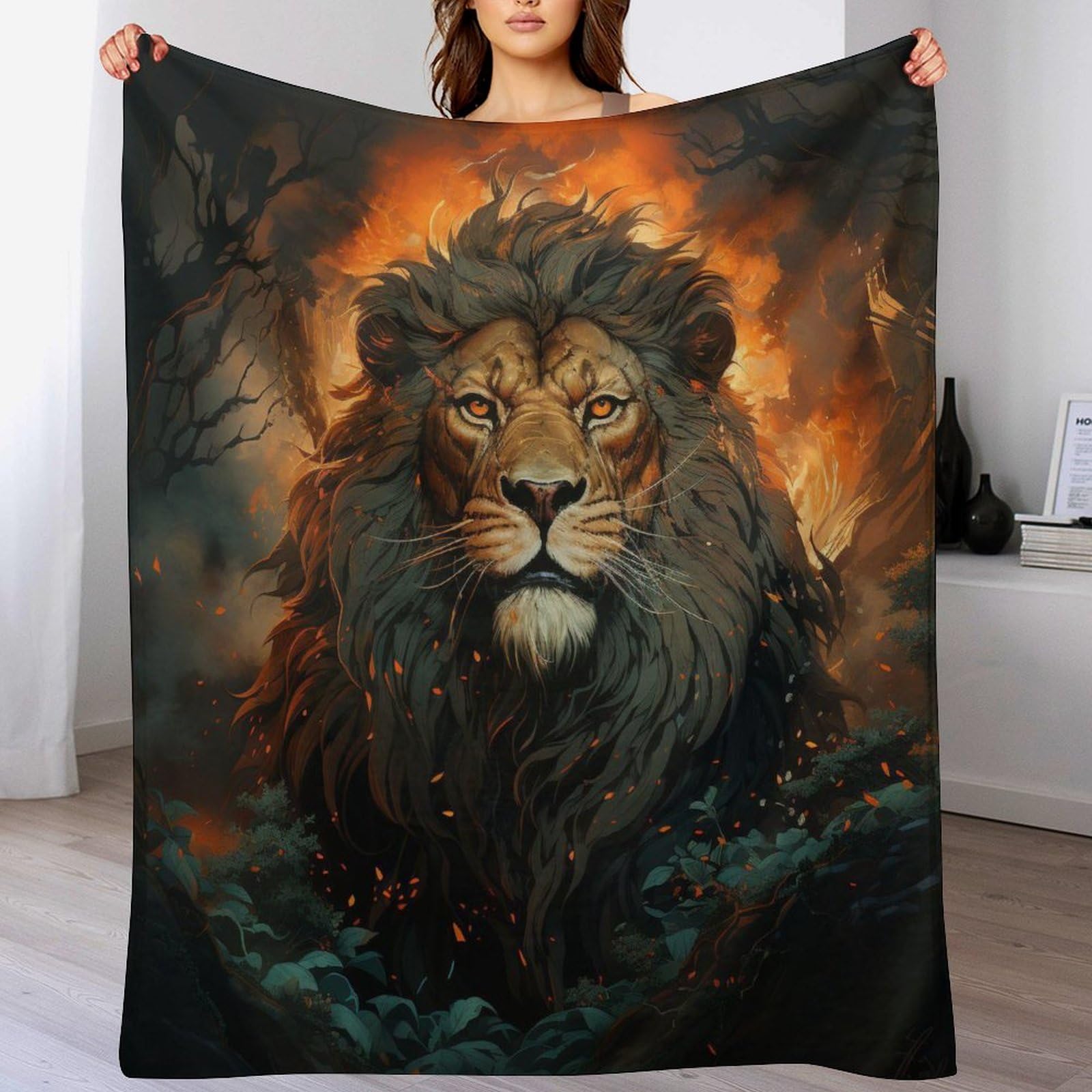 Couverture lion douce flannel 150x200cm plaid toutes saisons grand lit