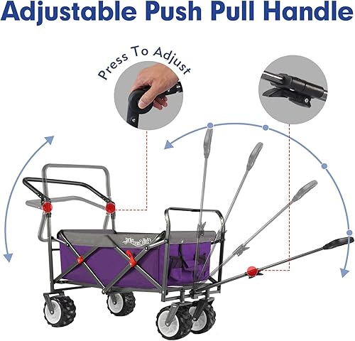 Miniatura 4 de Carro de playa con ruedas grandes, carrito de comestibles resistente para todo terreno, carrito plegable para jardín al aire libre, picnic, playa,