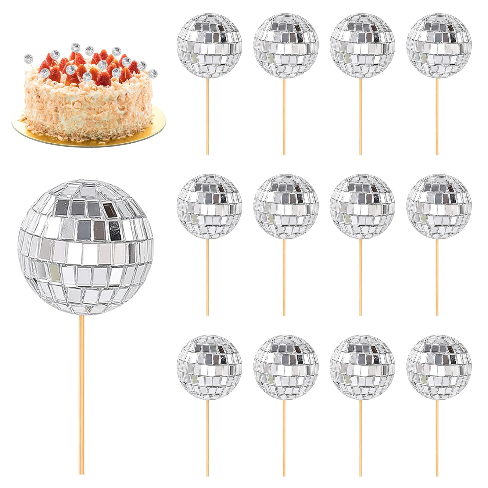12 PCS Silver Disco Ball Cake Toppers, Mini Disco Balls for Cake Decor, Cake Decorations, Elegant Silver Balls for Dessert Decoration, Can Adorn Cakes Cupcakes Pies Ice Creams and Desserts Etc-image-38