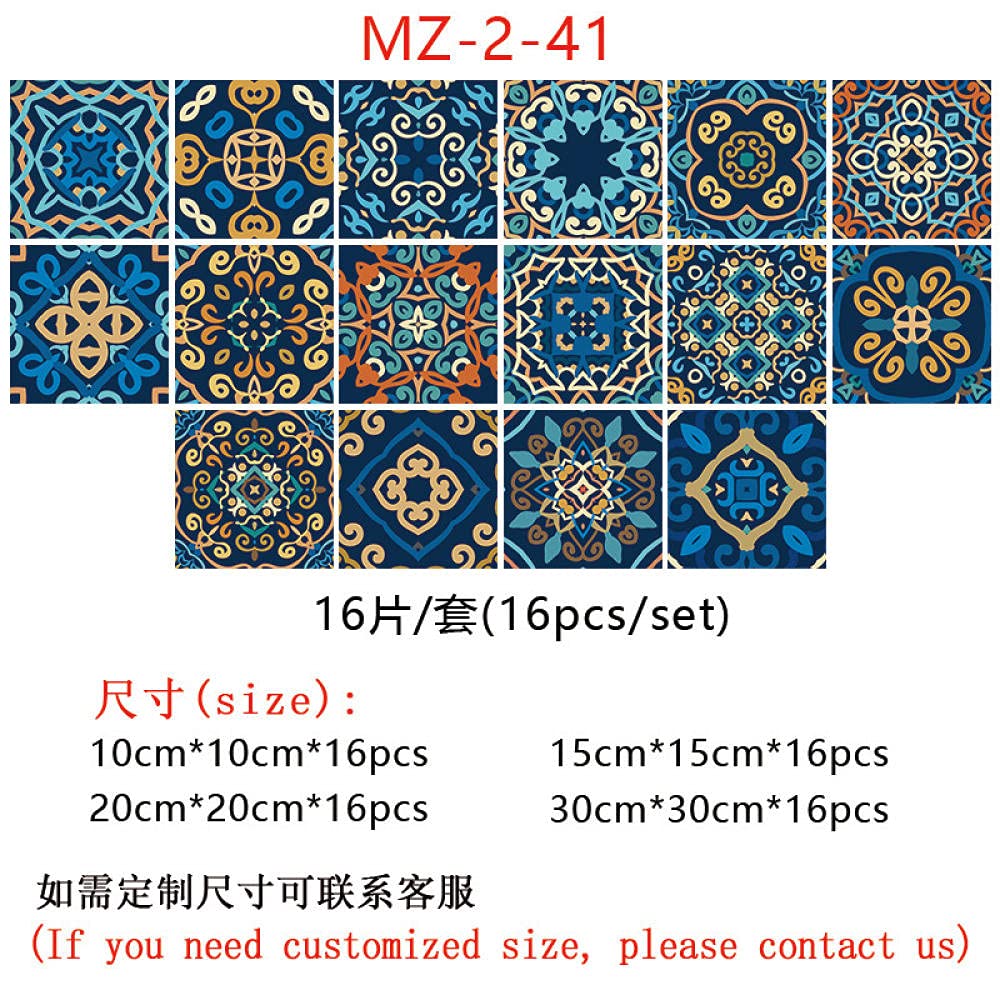 Pegatinas de azulejos coloridas impermeables pegatinas de pared DIY autoadhesivas autoadhesivas retro cuadrados para decoración de muebles de cocina baño 30 cm x 30 cm x 16 piezas