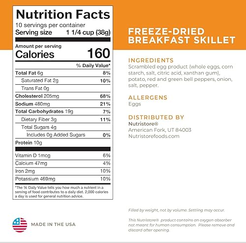 Miniatura 6 de Nutristore Paquete de 3 variedades de desayuno liofilizado  Granola de arándanos, sartén de desayuno, avena con manzana y canela  Alimentos a granel