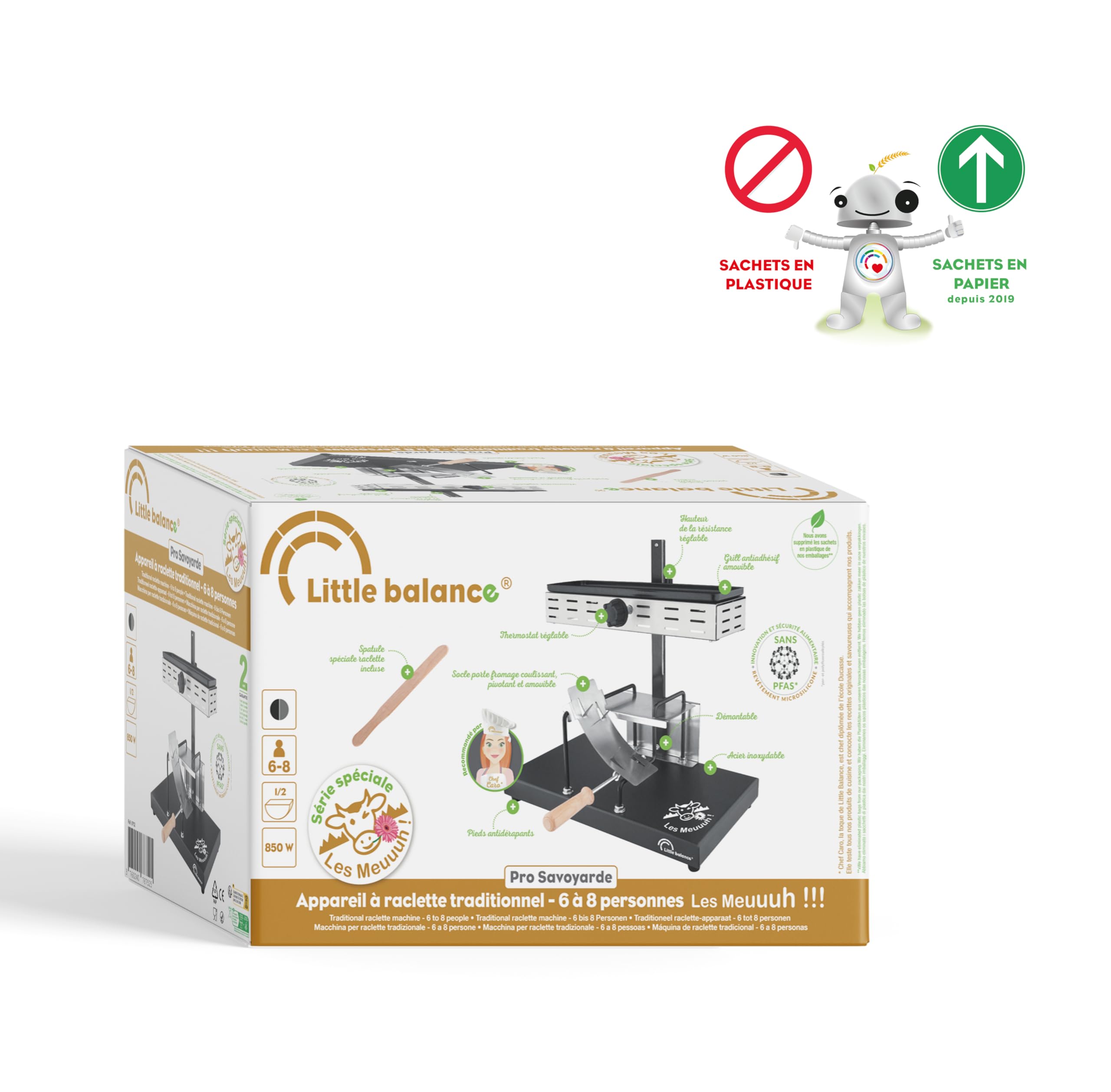 Macchina Per Raclette - Little Balance - Mezza Ruota Savoyarde - 850 W - 6 Persone - Design Meuuuh / Acciaio Inossidabile