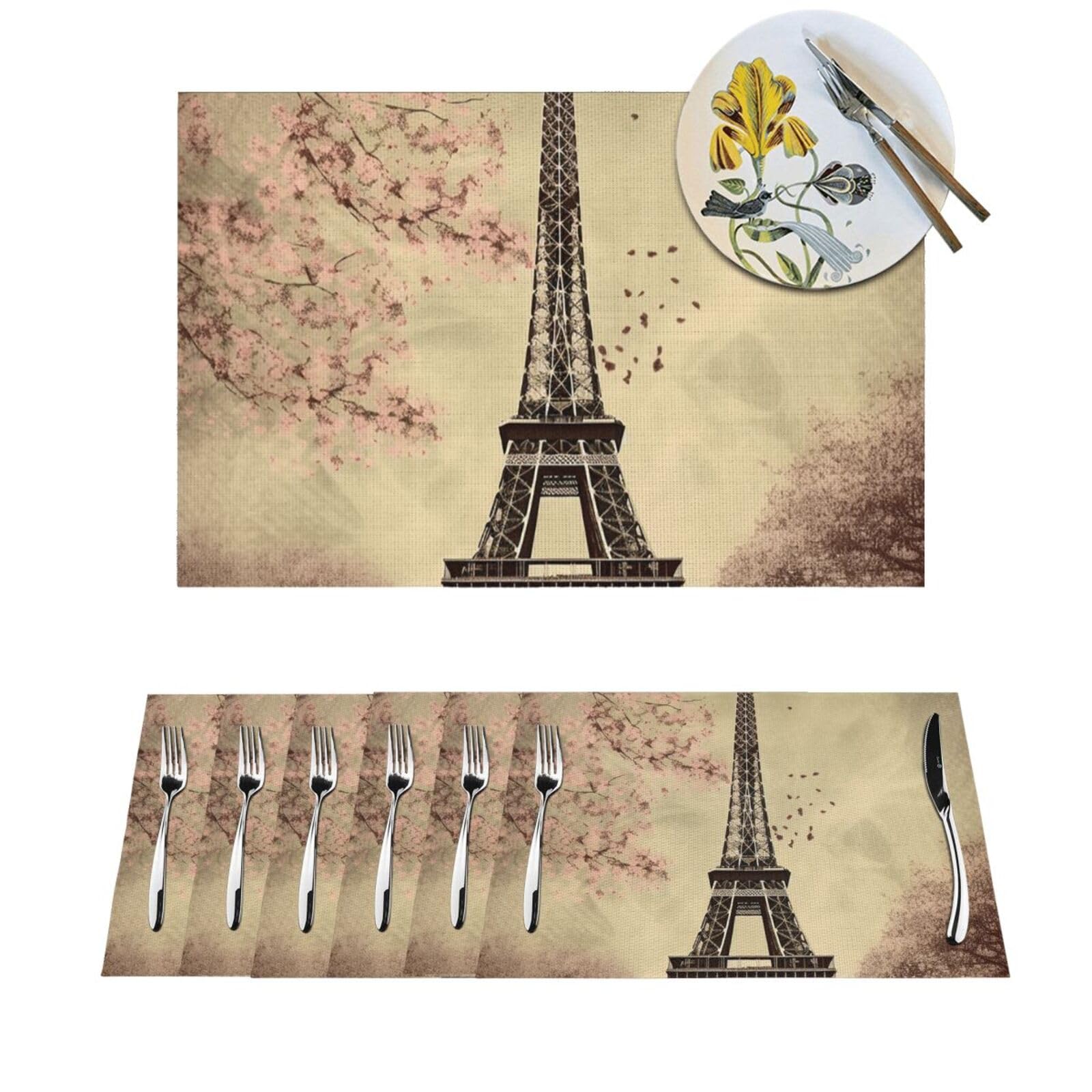 Sets de table Tour Eiffel en PVC tissé vintage lavables
