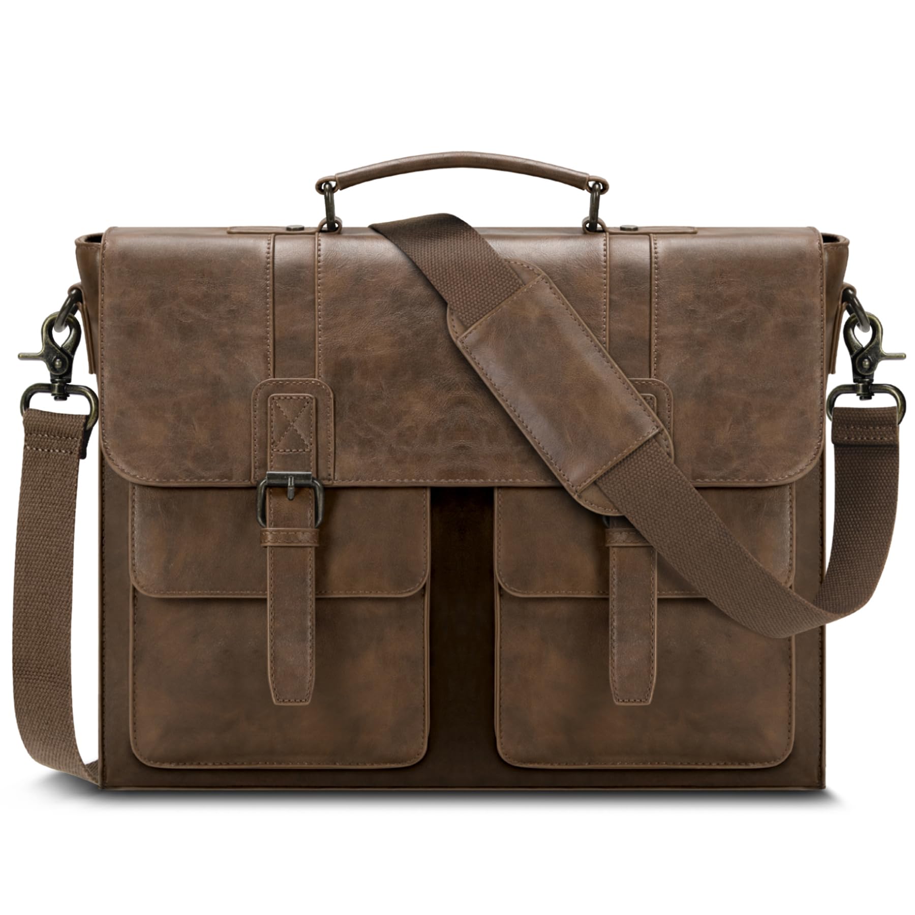 RAINSMORE Aktentasche Herren PU Leder Laptoptasche 15.6 Zoll Messenger Bag Umhängetasche Business Büro DunkelBraun