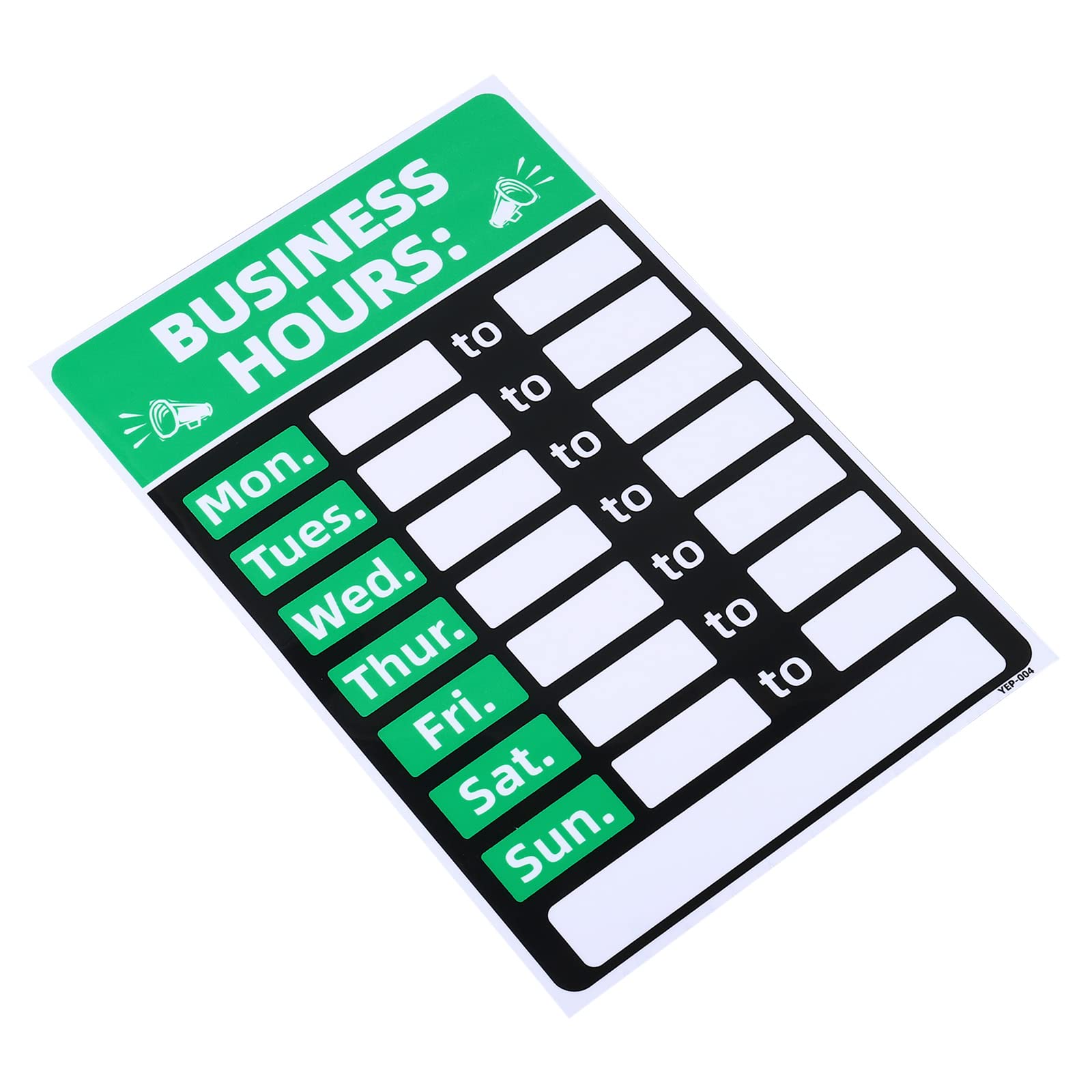Enseigne d'heures d'affaires en PVC vert autocollant pour boutique