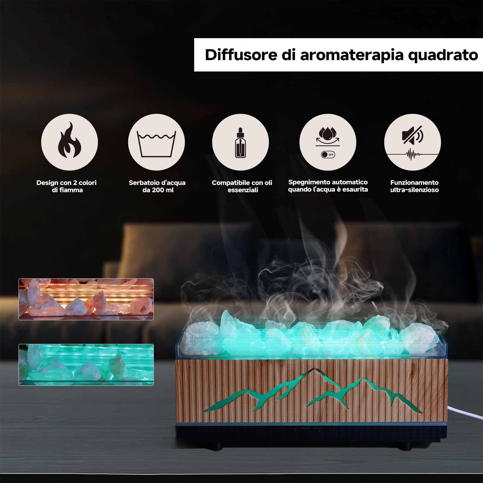 Diffusore di Oli Essenziali Fiamma, Diffusore di Aromaterapia a Due Colori, Umidificatore a 200 Ml Con Telecomando E Protezione di Spegnimento Automatico per Casa, Ufficio Aroma Diffuser
