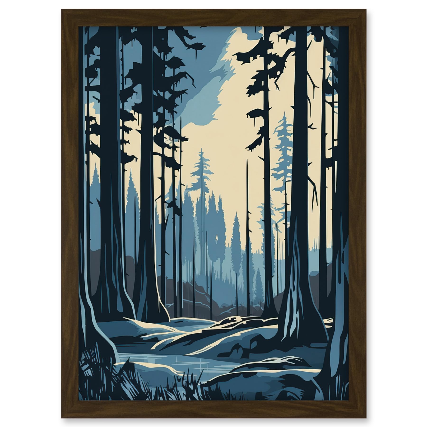 Artery8 Taiga Boreal Forest Winter Landscape Illustration Artwork Framed A3 Wall Art Print
