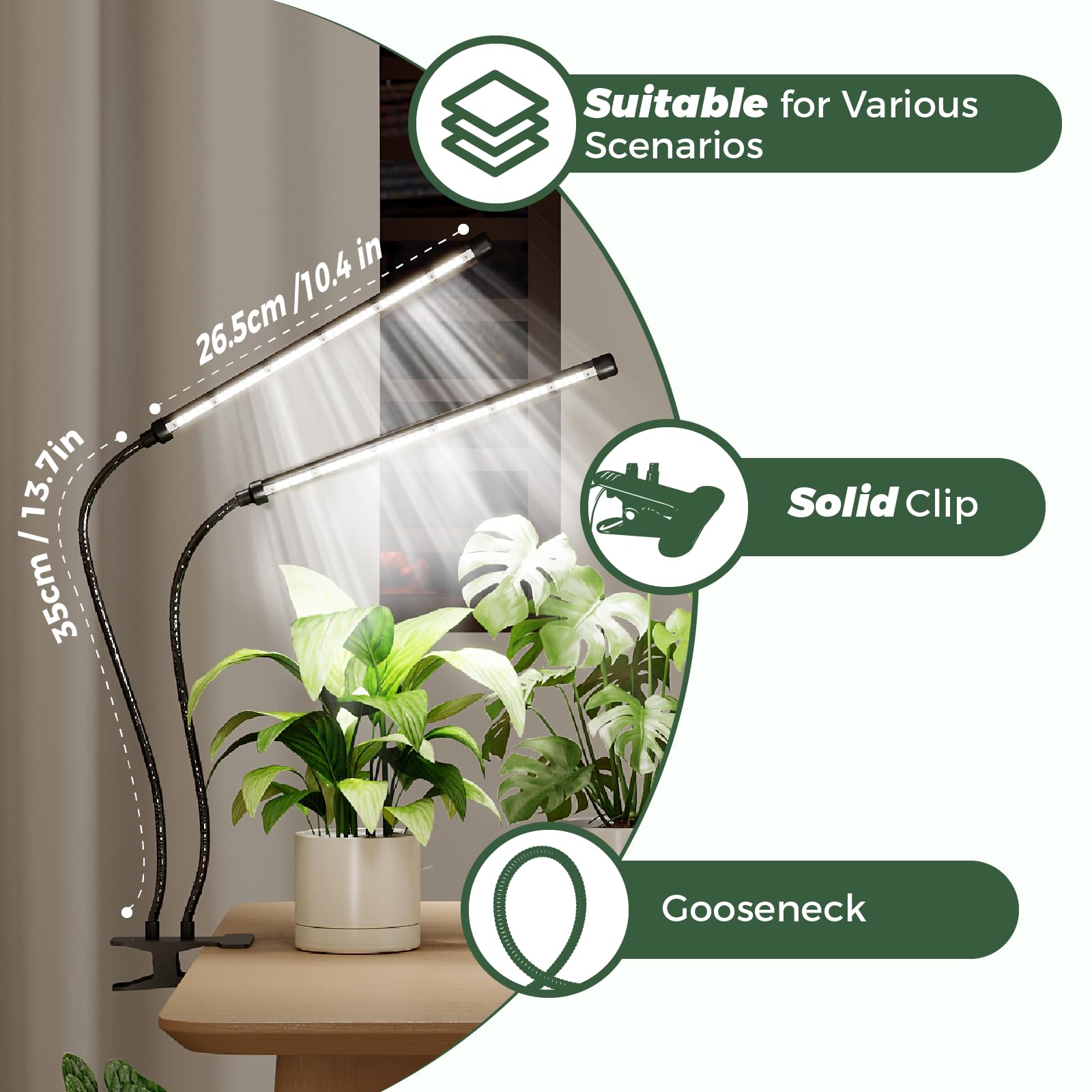 Bamworld Lampada a LED a spettro completo, lampada per piante da interno, lampada a risparmio energetico, regolabile in altezza e funzione timer, adatta per piante ed erbe aromatiche