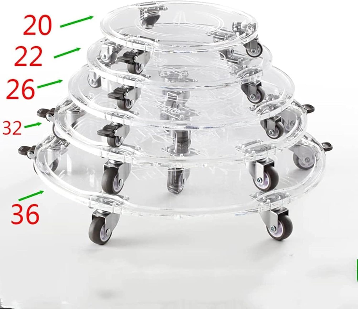 Plant Caddy with Universal Wheels Heavy Duty, Transparent Base Acrylic Tray, Potted Plant Stand Round Flower Pot Mover Indoor Outdoor Rolling Planter