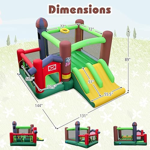 Miniatura 4 de Casa de rebote inflable BOUNTECH con toboganes duales, casa hinchable con foso de bolas para niños, diversión en fiestas de patio trasero al aire