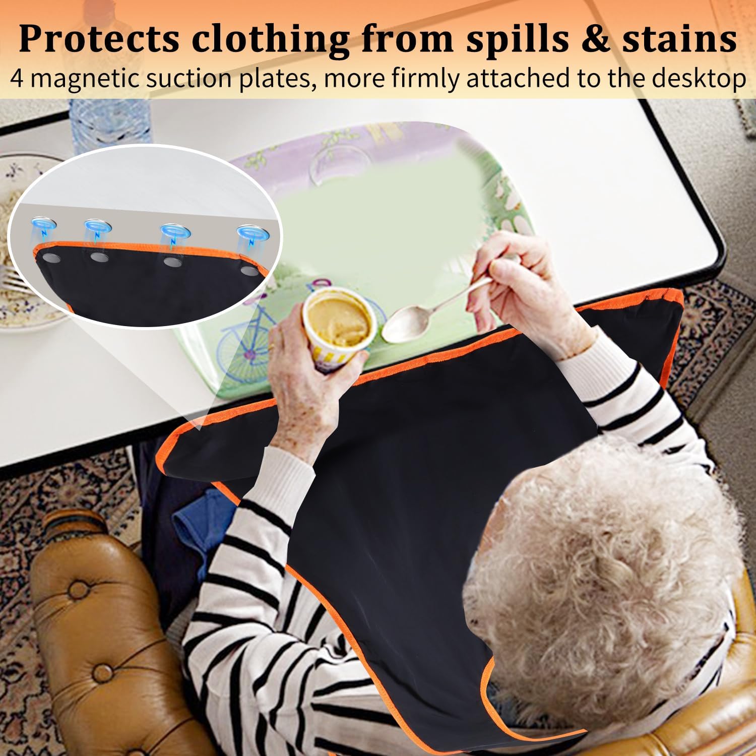 Rsobl Adult Bibs for Eating Large Waterproof Clothing Protector for Elderly | Magnetic Table Attached Dining Bib for Adults Eating, Washable Adult Bibs for Seniors Women and Men