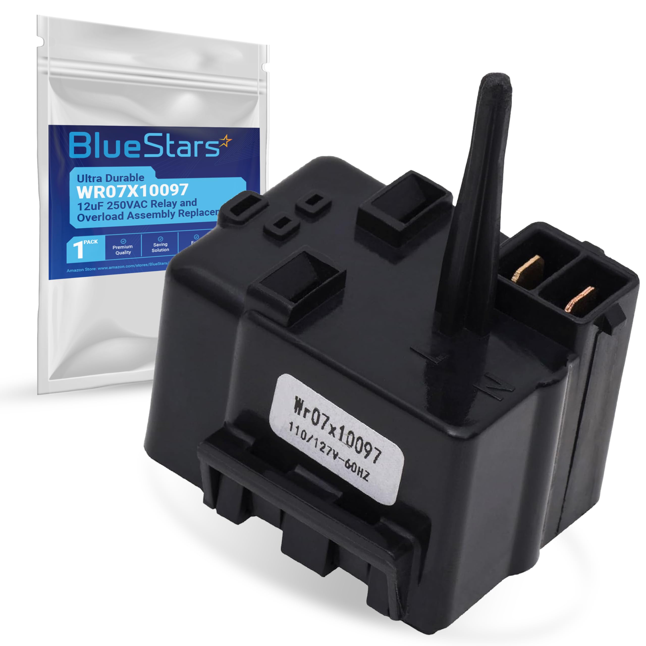 BlueStars Ultra Durable WR07X10097 Relay and Overload Assembly Replacement Part by Blue Stars - Exact Fit For GE Refrigerators - Replaces 1265640 AP4300623 PS1766101