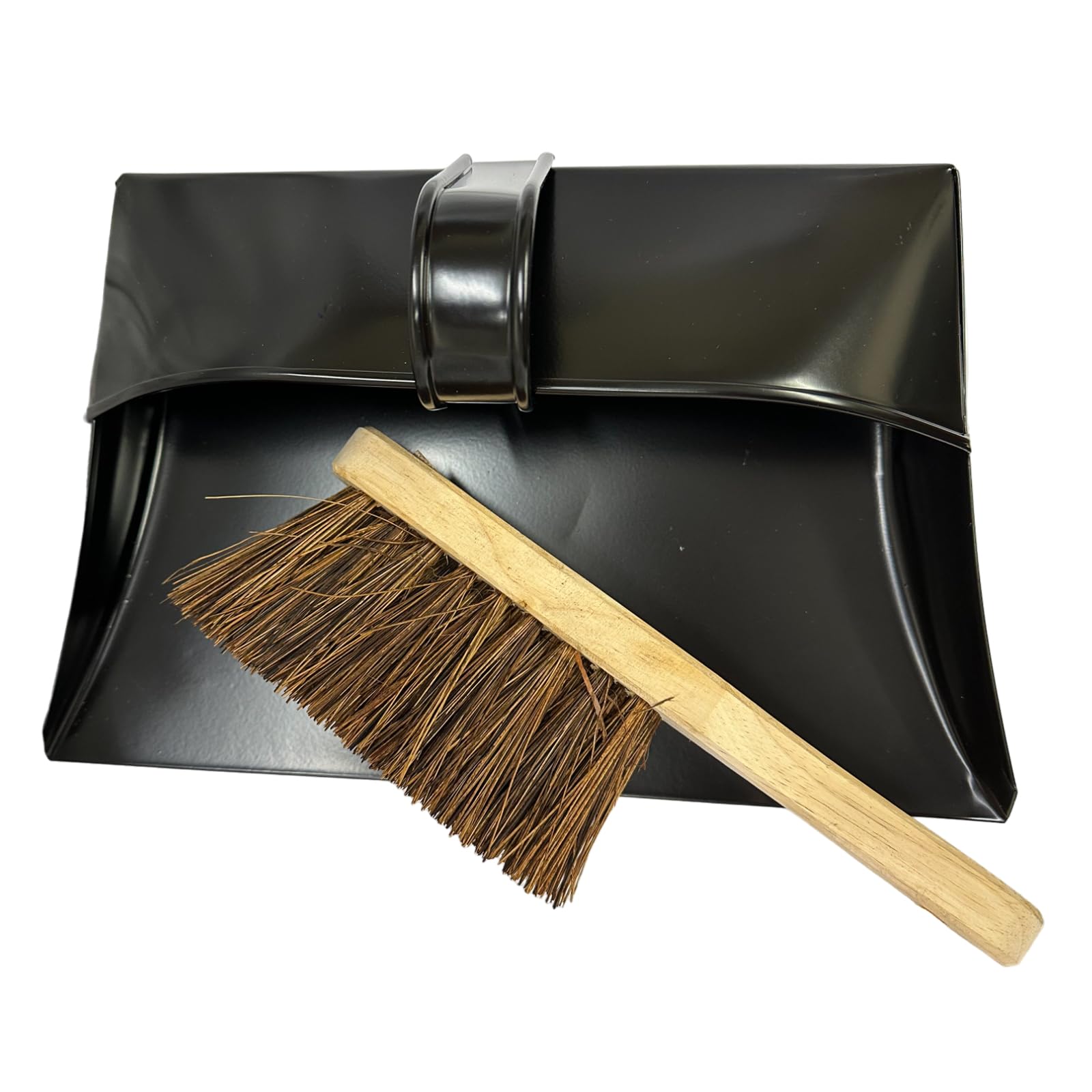LS Metal Long Handle Dustpan and Hard Brush Set Heavy Duty Industrial Cleaning Set Black Steel Pan with Tough Bristles for Workshop Garage & Outdoor Cleaning (DustPan & Hard Brush)