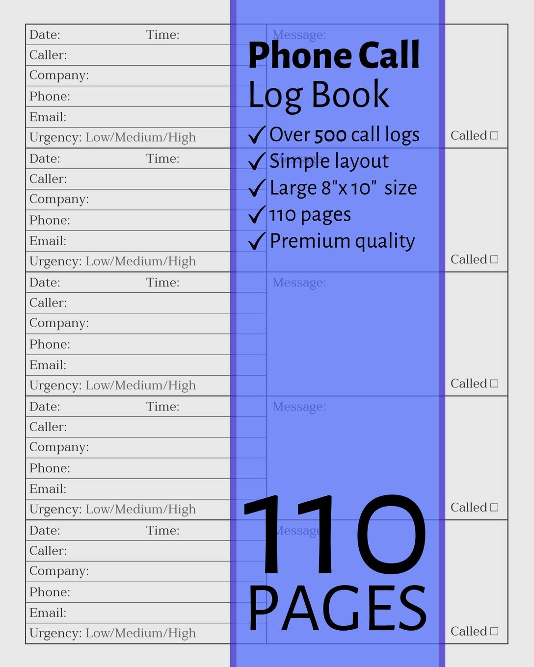 Phone Call Log Book: Large Voice Mail/Message Tracking Book, Home & Office Call Monitoring Log
