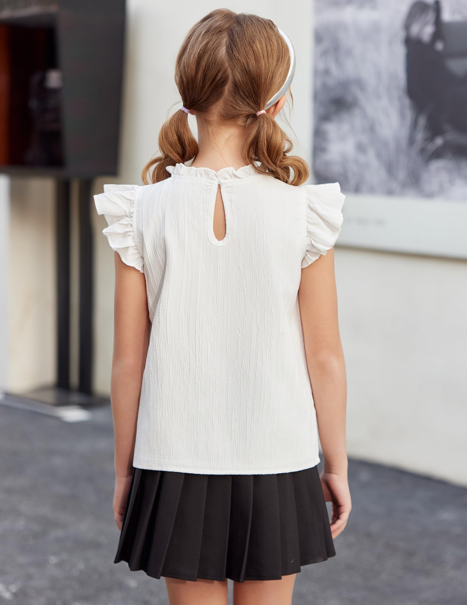 Arshiner Camiseta De Verano para Niñas Blusa con Volantes Las Mangas Y Cuello A Camisa Holgada Y Elegante para Niños Top Moda Informal 5-12 Años