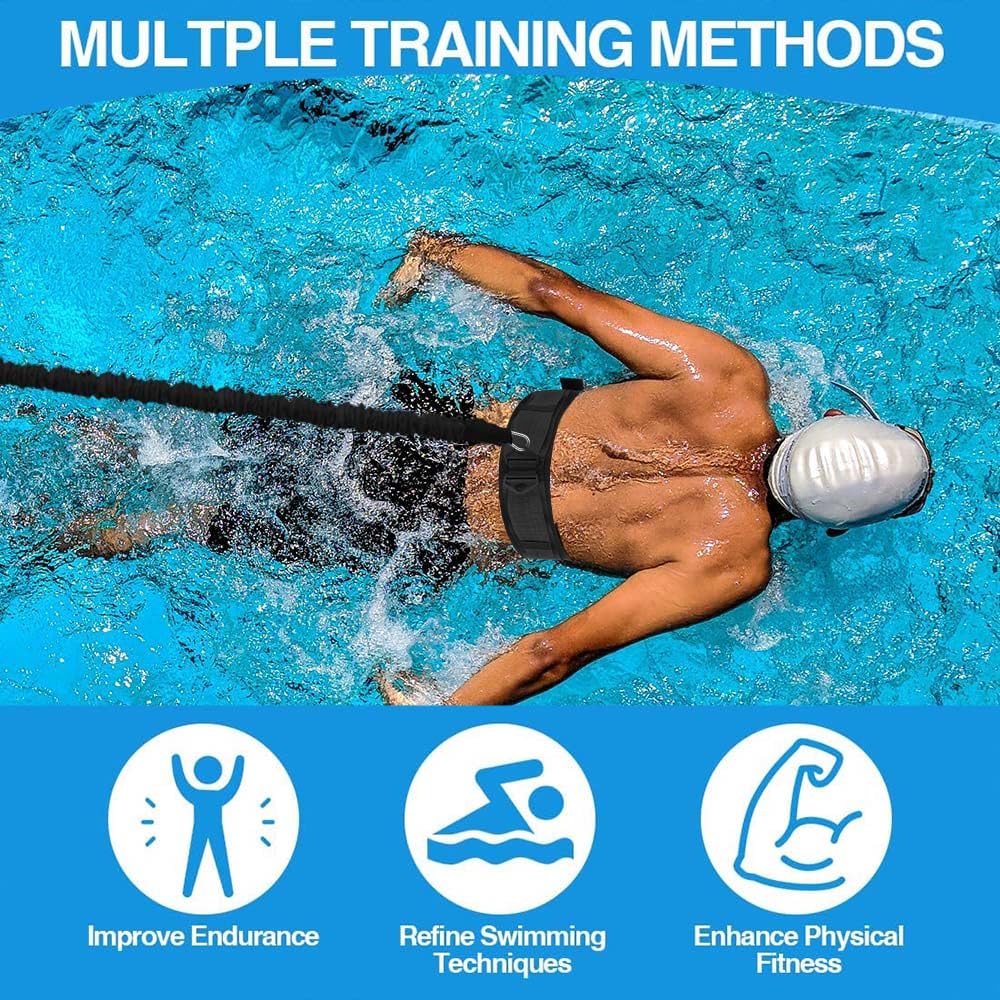 Breiterer Schwimmgurt Pool Erwachsene, 10cm Breiter Pool Schwimmgurt, 4-12M Verstellbarer Gegenstromanlage für Pool mit 2× 304 Edelstahl Ersatzschnallen für Schwimmtraining Geeignet