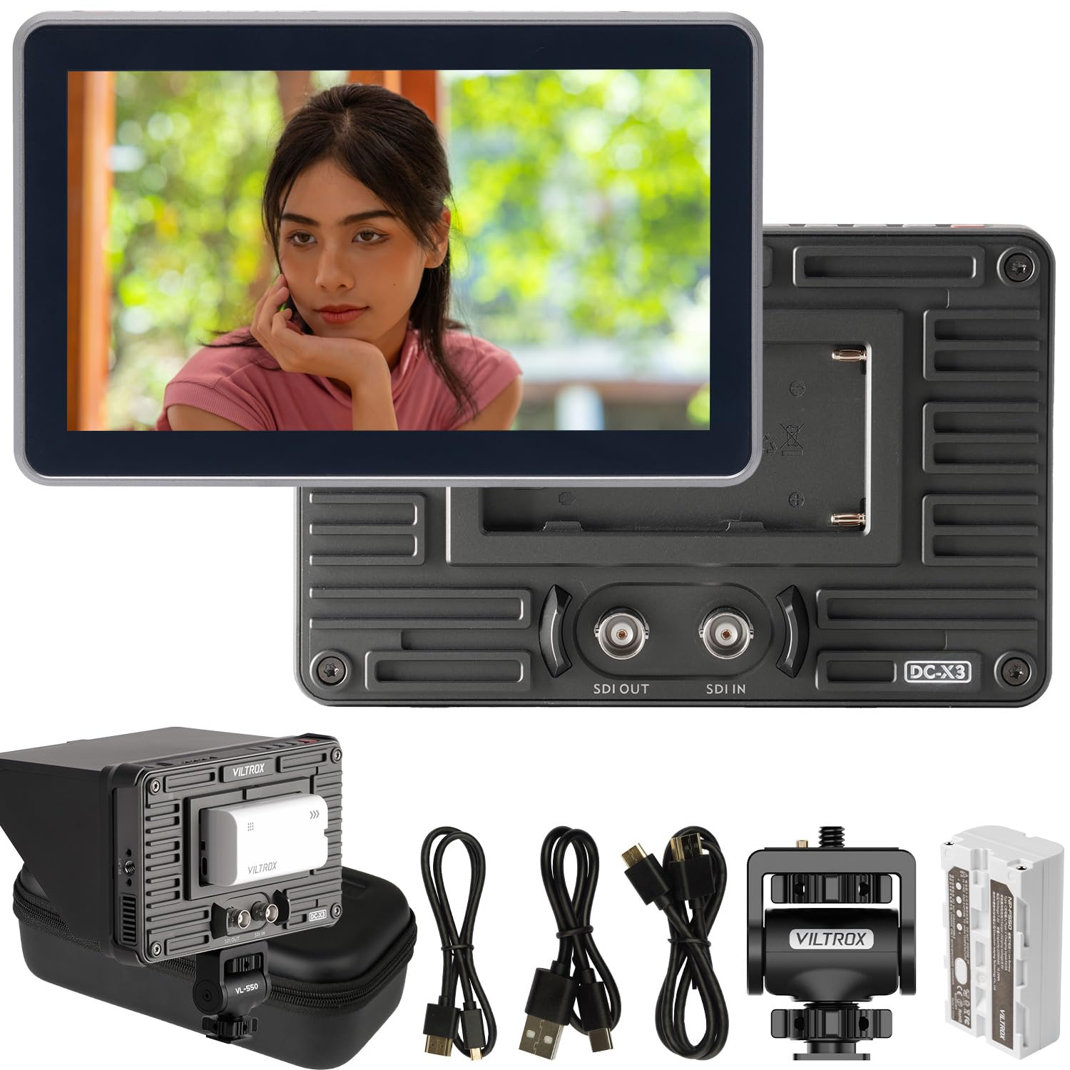 VILTROX DC-X3 6Inch 2000nits Camera Field Monitor, 4K HDMI/SDI IPS Touch Screen with 3D LUT, HD 1920x1080 Video Monitors with Sunshade Hood/NP-F550