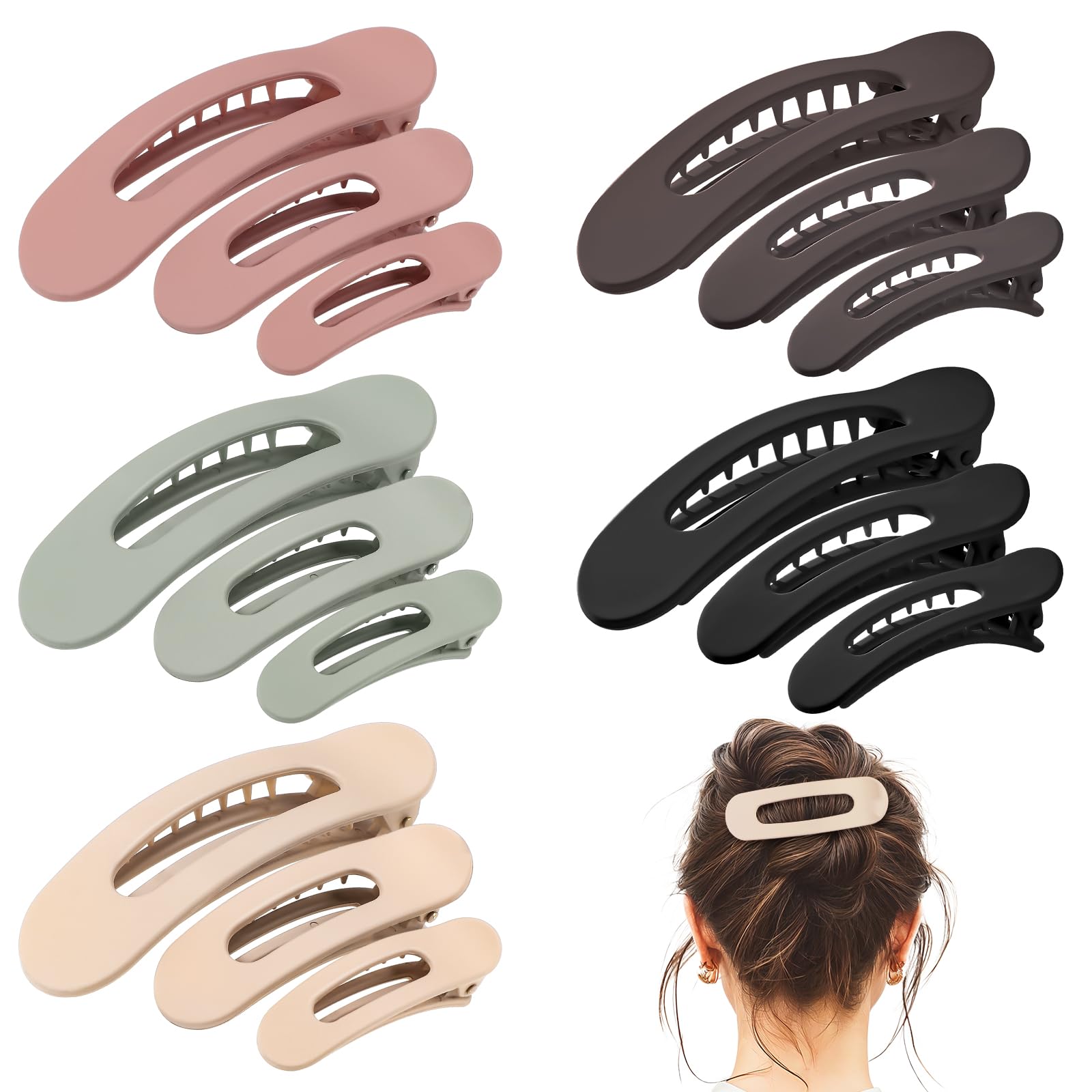 Photo 1 of 15 PCS Flat Claw Clips, 5 Colors Flat Hair Clips 3 Sizes Hair Claws for Women Girls Accessories Barrettes for thick Thin Hair, Birthday Mothers Day Gifts