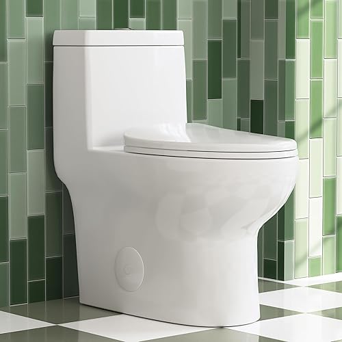 One Piece Toilet, DeerValley DV-1F026R Elongated Toilet for Bathroom 0.8/1.28 GPF Dual Flush Standard Bathroom Toilet 10'' Rough-In Chair Height Toilet with Soft-Closing and Quick-Release Seat