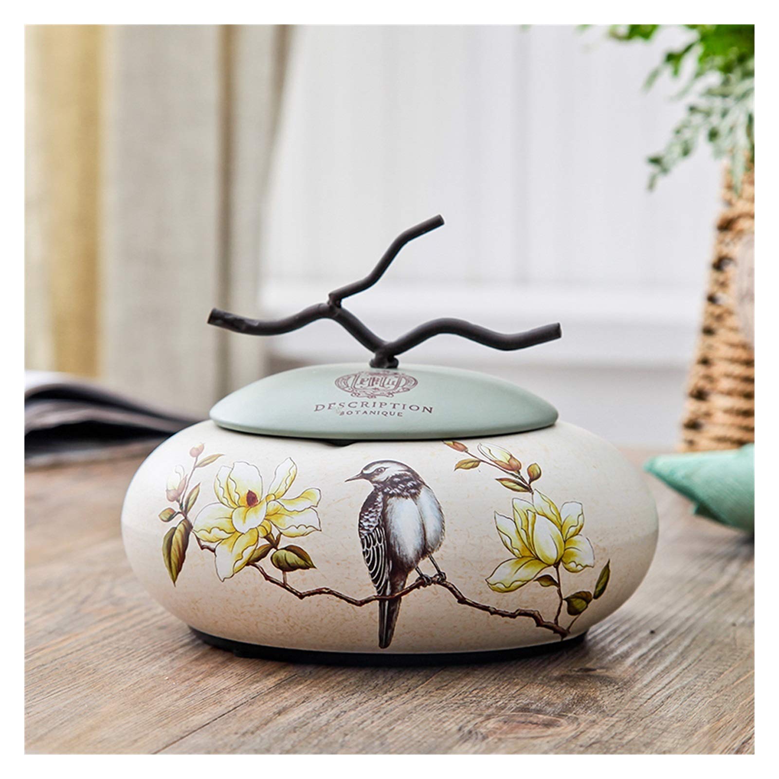 陶器製装飾灰皿 花模様 鳥 Amazon.co.jp: 手作り陶器灰皿 蓋付き 花と鳥の模様 灰皿 ホーム