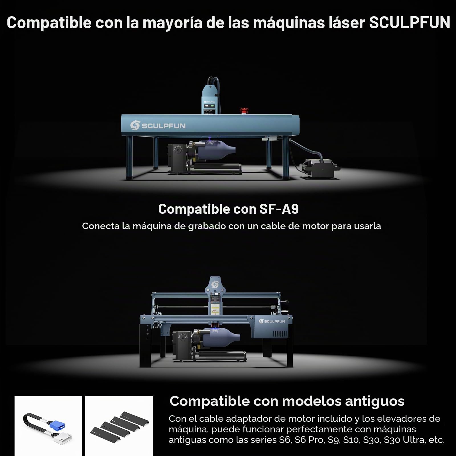 SCULPFUN RA Pro Max - Rodillo giratorio 4 en 1, portabrocas giratorio para grabador láser S9, S30 Ultra y A9, módulo de grabado multifunción eje Y