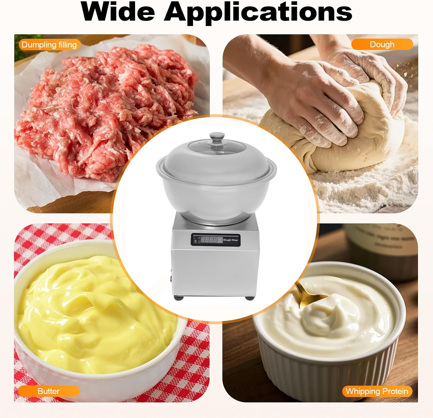 Commercial Spiral Dough Mixer Machine 8KG/17.6LBS, 1500W 1400rpm Electric Spiral Kneader with Dual Rotation, 110V Heavy Duty Dough Maker for Bakery, Restaurant, Pizza, Bread Dough, Home Use
