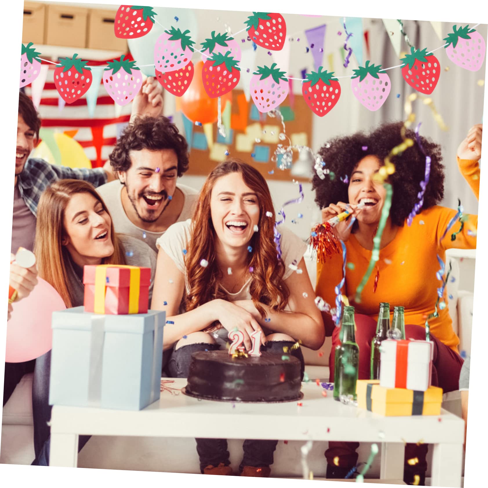 TOYANDONA 10 Set Bandiera a forma di fragola bandierine compleanno - Addobbi compleanno bandiera del torta di fragole bandierine colorate striscione festa di alla fragola
