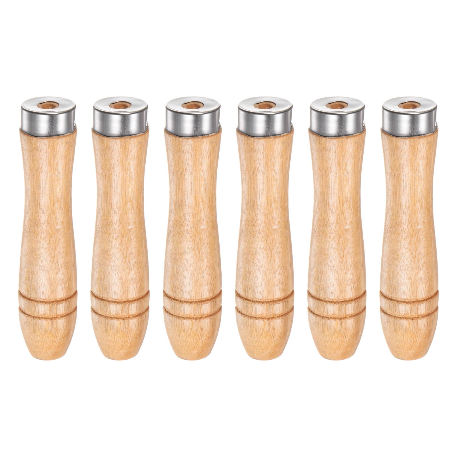 QUARKZMAN 6Pcs Mango de Lima de Madera de 4.25 Pulgadas con Orificio Redondo de 6mm Mangos Ergonómicos con Collar Metálico para Limas Metálicas de 8"