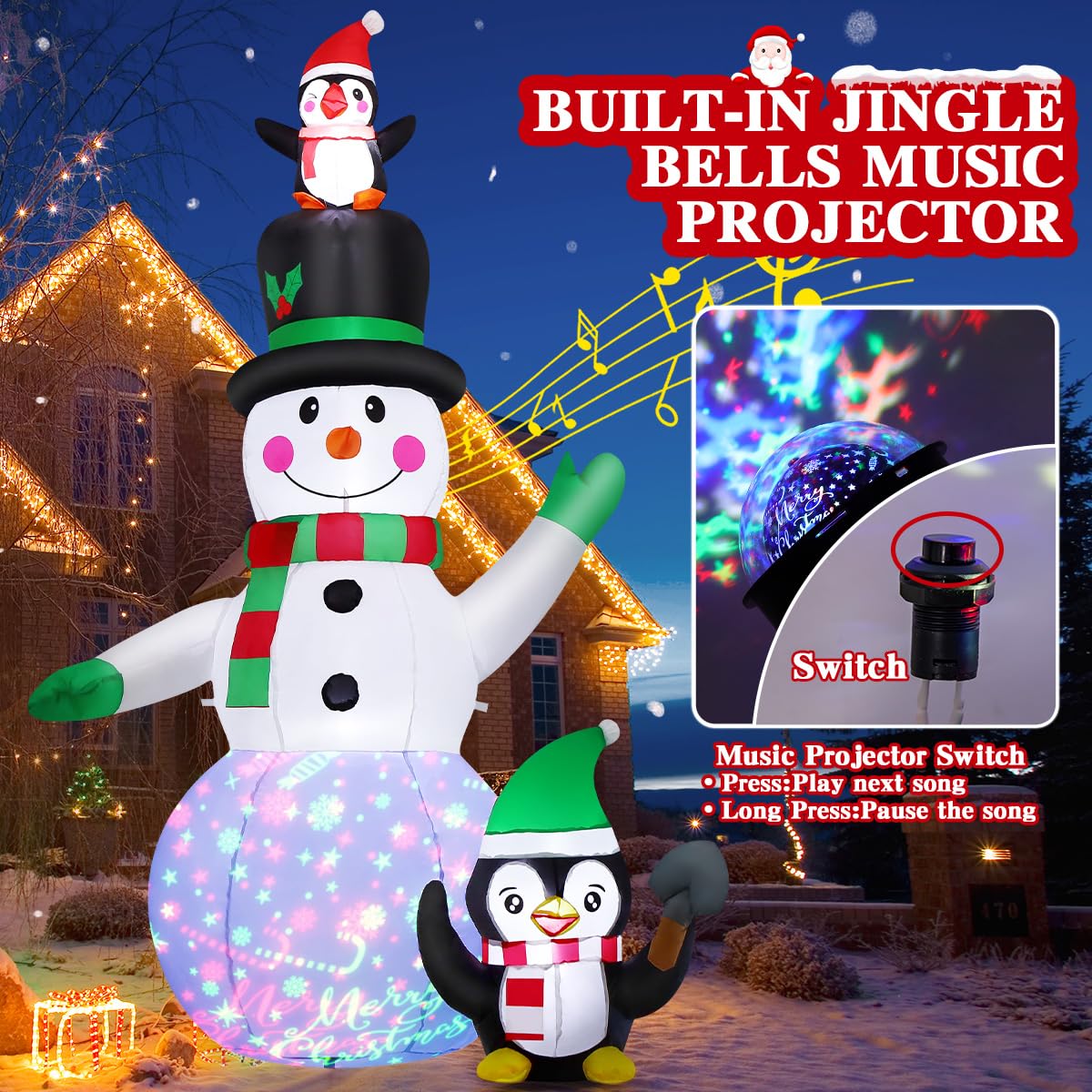 GOOSH Bonhomme de neige gonflable et pingouins de Noël de 2,1 m - Décoration extérieure - Bonhomme de neige souriant et pingouin mignon avec LED intégrées pour décoration intérieure, fête, jardin,