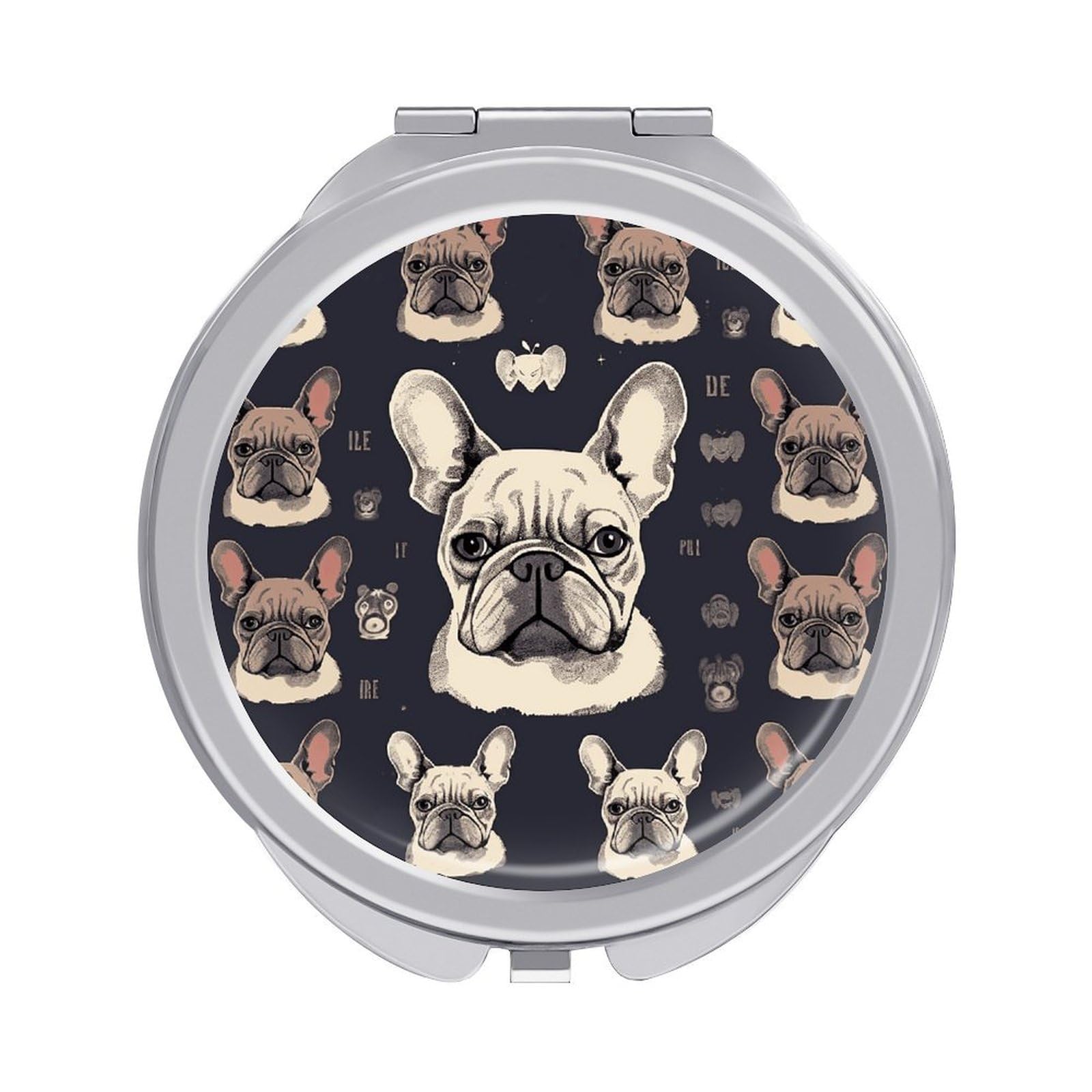 VstaDank I Love French Bulldog Travel Makeup Mirror 2 X /1 X Magnifying Mini Vintage Pocket Mirror for Purse Small Portable Folding Small Round Mirrors Portable Vanity Mirrors for Women