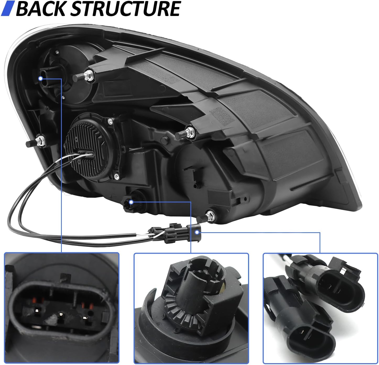 pair Headlight Assembly Compatible with 2008-2017 Freightliner Cascadia, LED Headlamps Assembly Black Interior Clear Lens Left Driver and Right Passenger Side Set