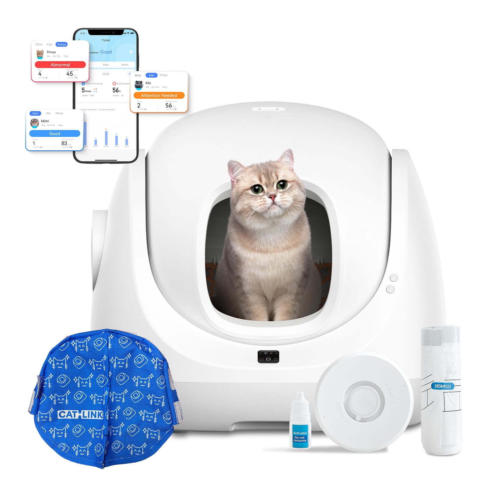 Catlink Baymax Lettiera Gatto Autopulente, Controlla la salute del gatto, Adatto per gatti da 1,5 a 10 kg, Non disponibile sotto 1,5 kg, per più gatti