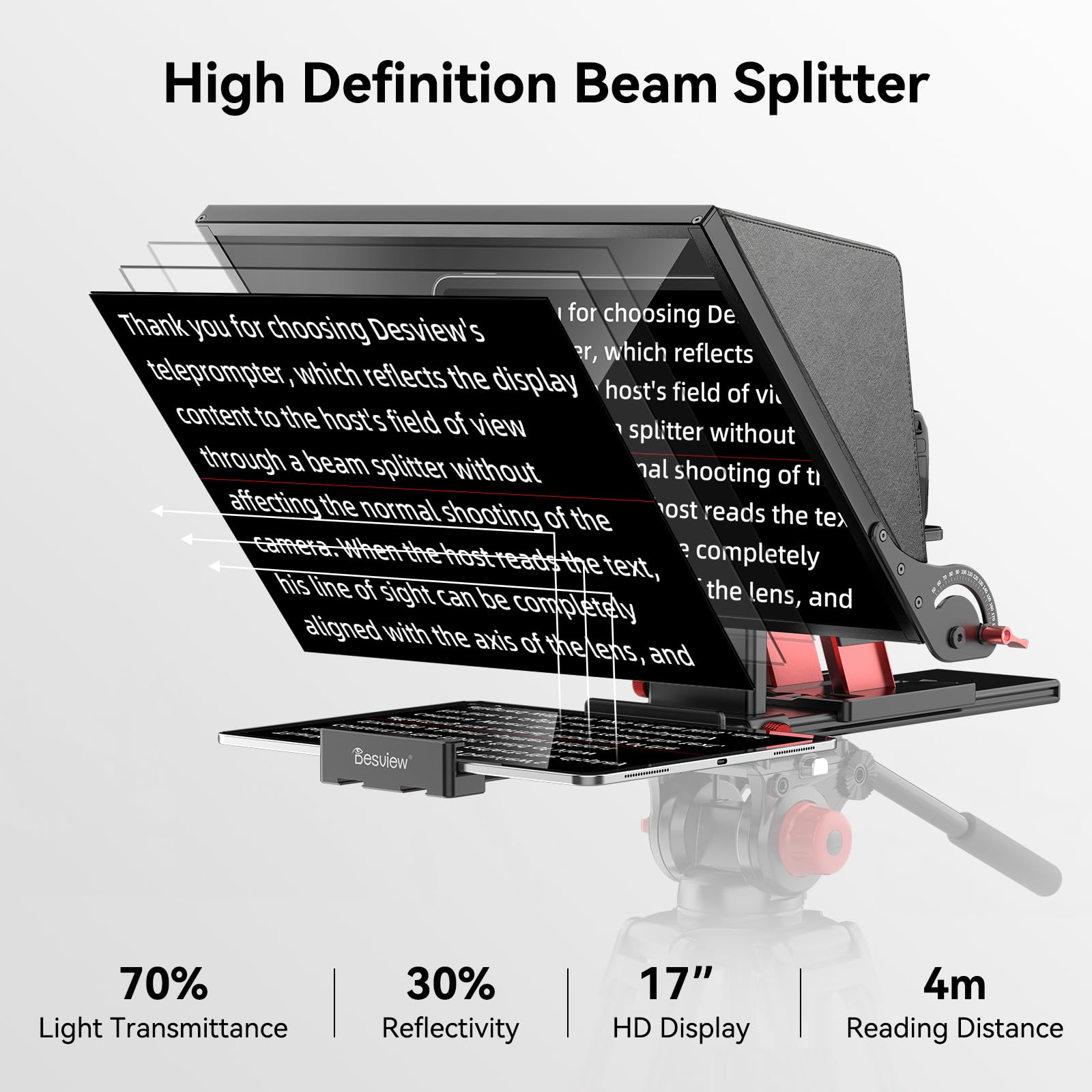 Desview Prompter P17 Teleprompter in lega di alluminio con custodia per il trasporto, compatibile con fotocamere DSLR, videocamere, smartphone e tablet per la registrazione video