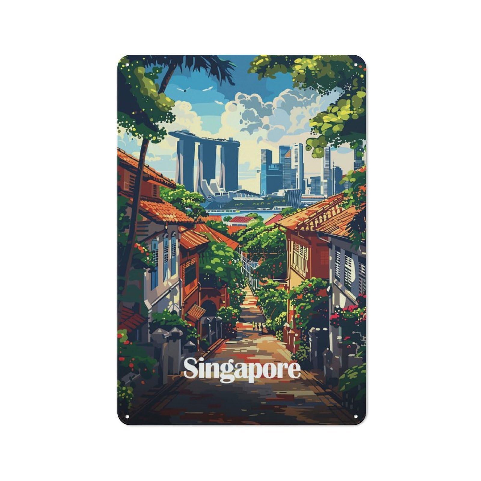 Junmoney Style-5 Vintage Metal Sign 30X20cm Featuring Singapore Cityscape For Pub Or Café, Wall Decor For People Reorganising Pub And Café