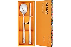 Beautiful Korean stainless steel chopsticks and spoon happy face & Hangul engraved...