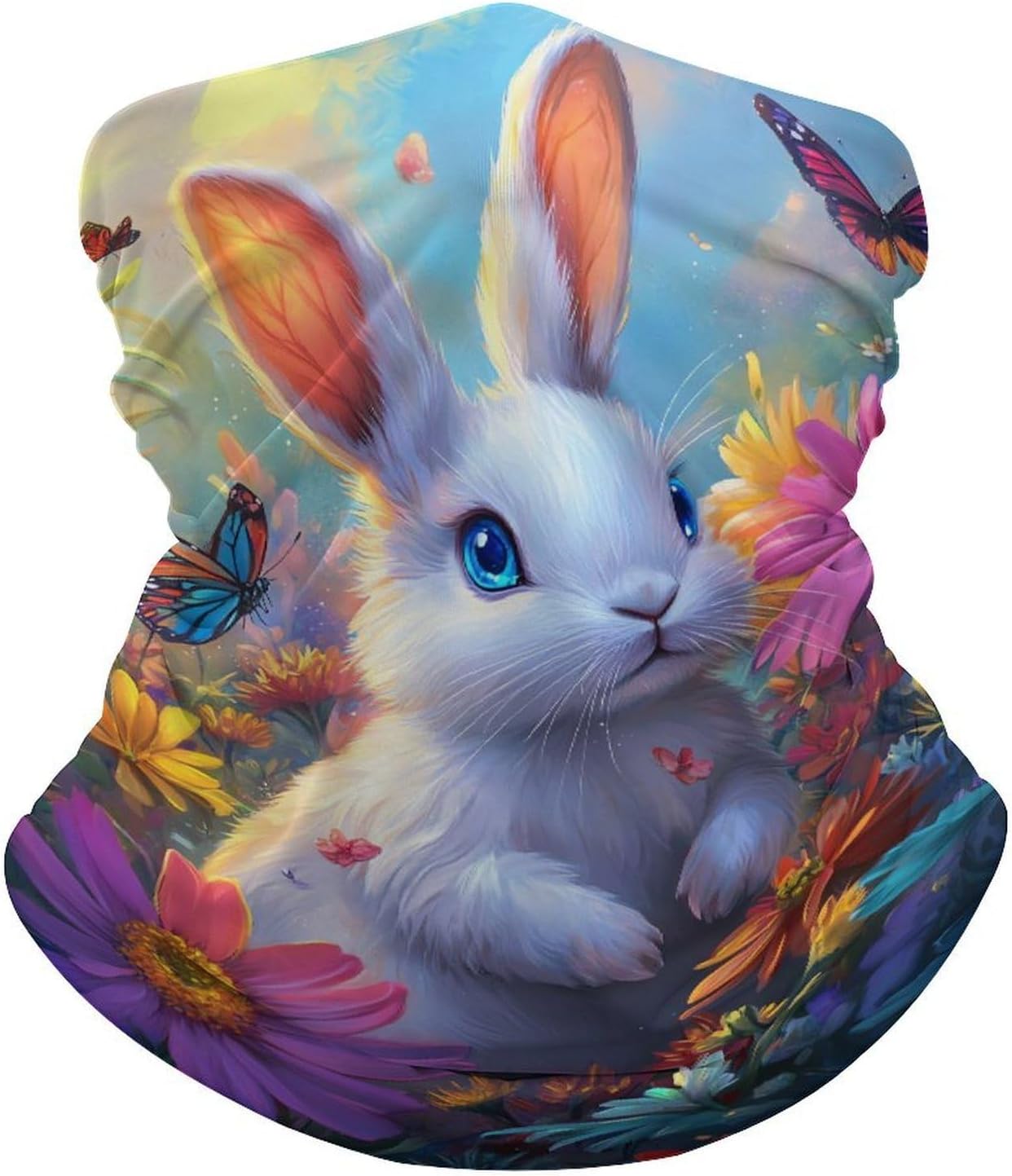 Cute Bunny Flowers Face Cover Neck Gaiters for Men Women Sun Protection Mask Scarf Hiking Bandana