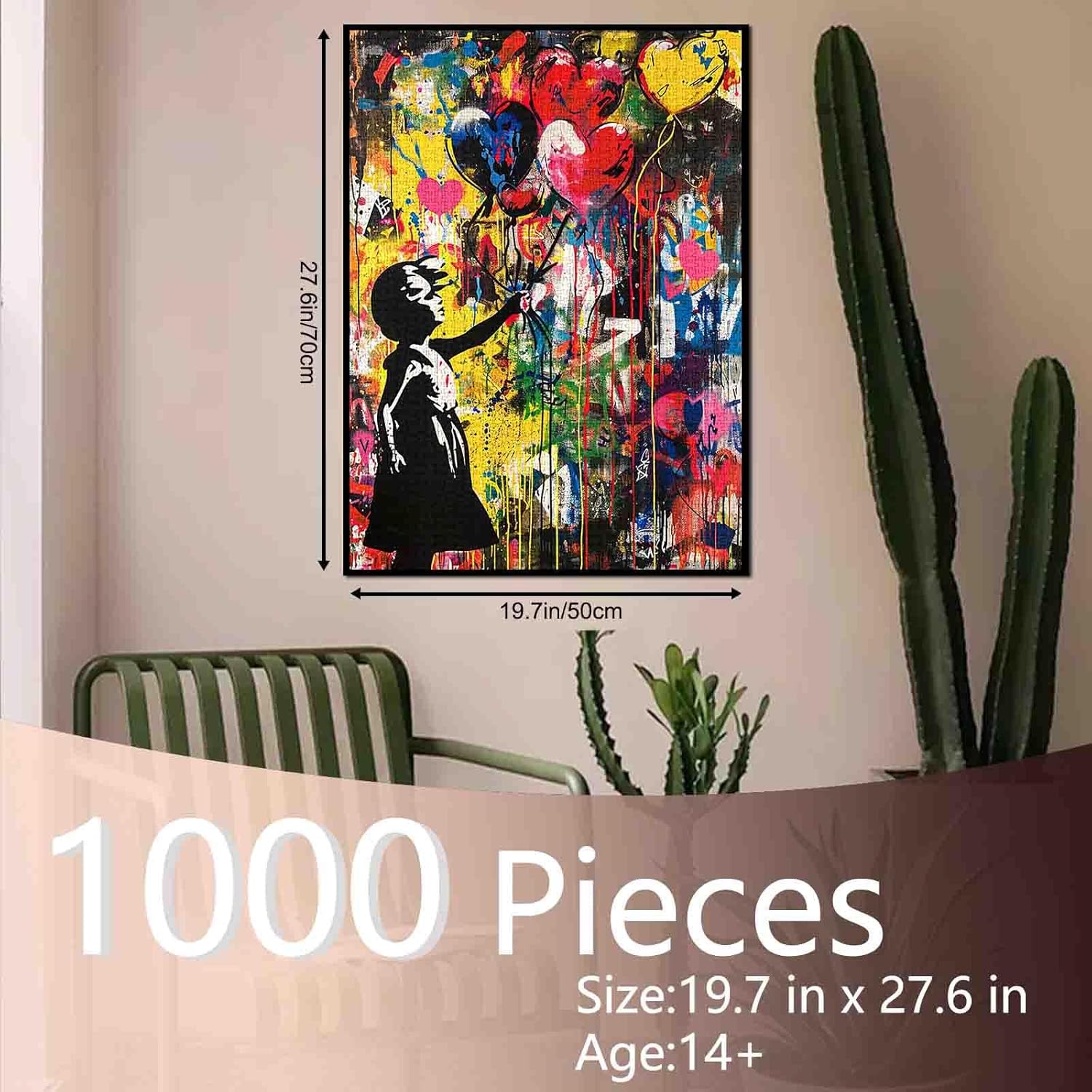 Tucocoo Banksy Balloon Girl Jigsaw Puzzles for Adults 1000 Pieces, Graffiti Street Art Jigsaw Puzzle 20 x 27 Inch Colorful DIY Puzzles for Home Decoration Gifts, Family Puzzle Perfect for Game Nights