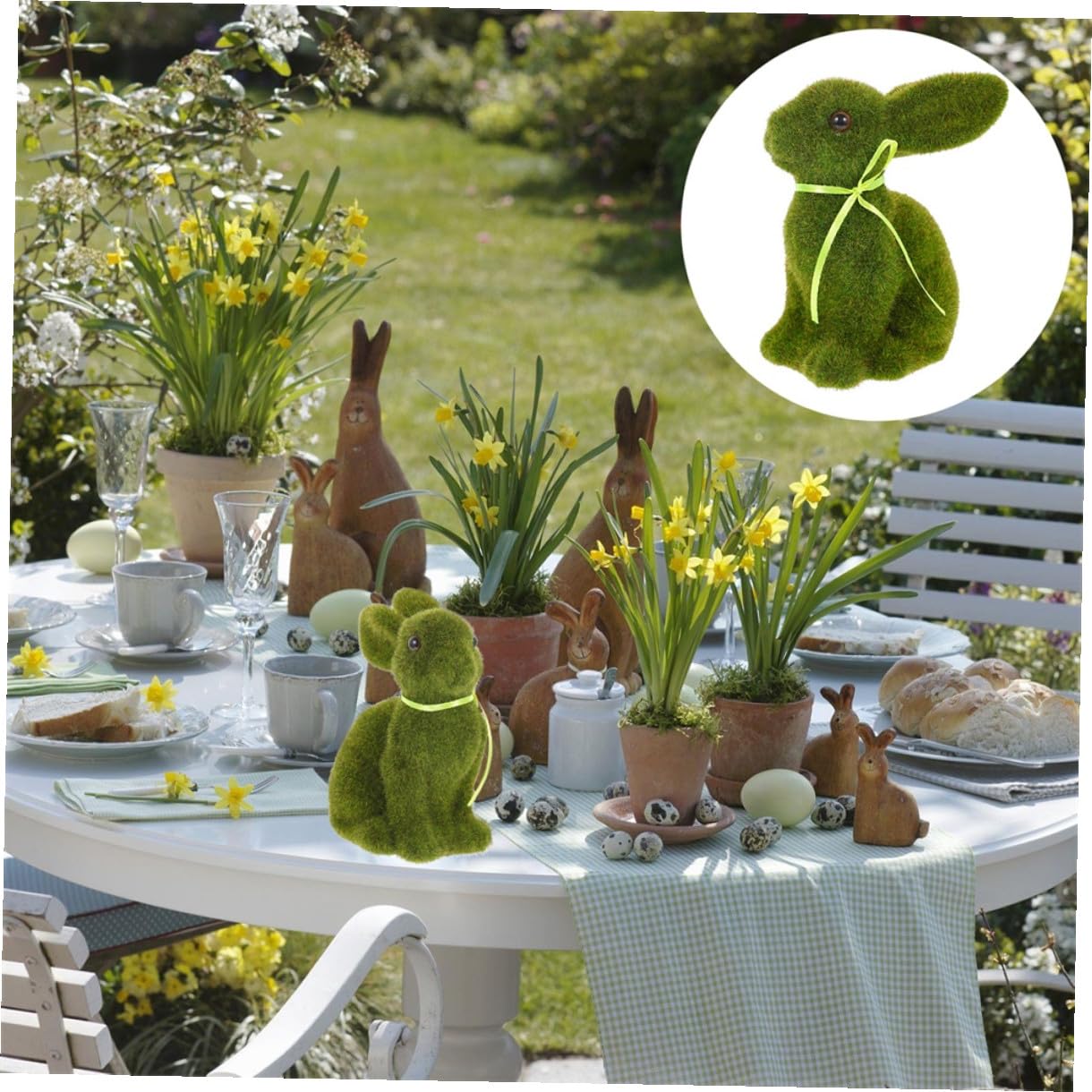 Holibanna Set 4 Conigli Pasquali Decorativi in Schiuma Aspetto Realistico, Verde, per Decorazioni da Tavolo e Giardino, Artigianato Creativo e Allegro