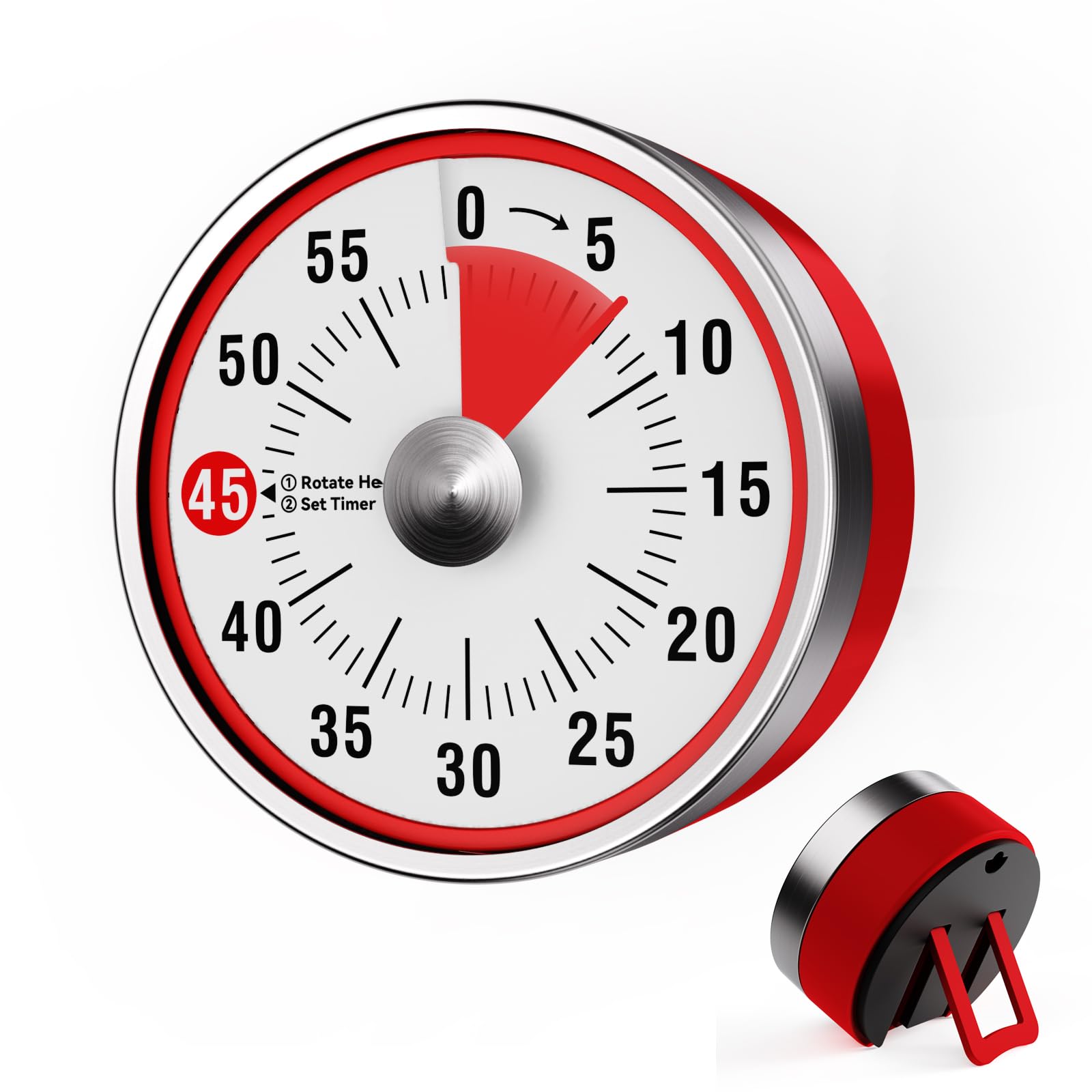 Tada Red Visual Kitchen Timer, 60 Minute Mechanical Timers For Home Cooking Baking Oven Fitness Studying With Magnetic Backing, Foldable Leg, Hanging Hole (Red)