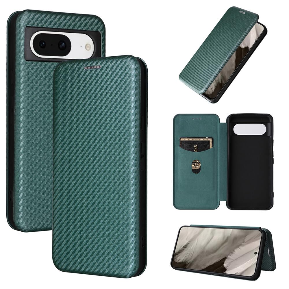 Coque Pixel 9 Pro XL rabat aimanté étui portefeuille cuir vert - 8
