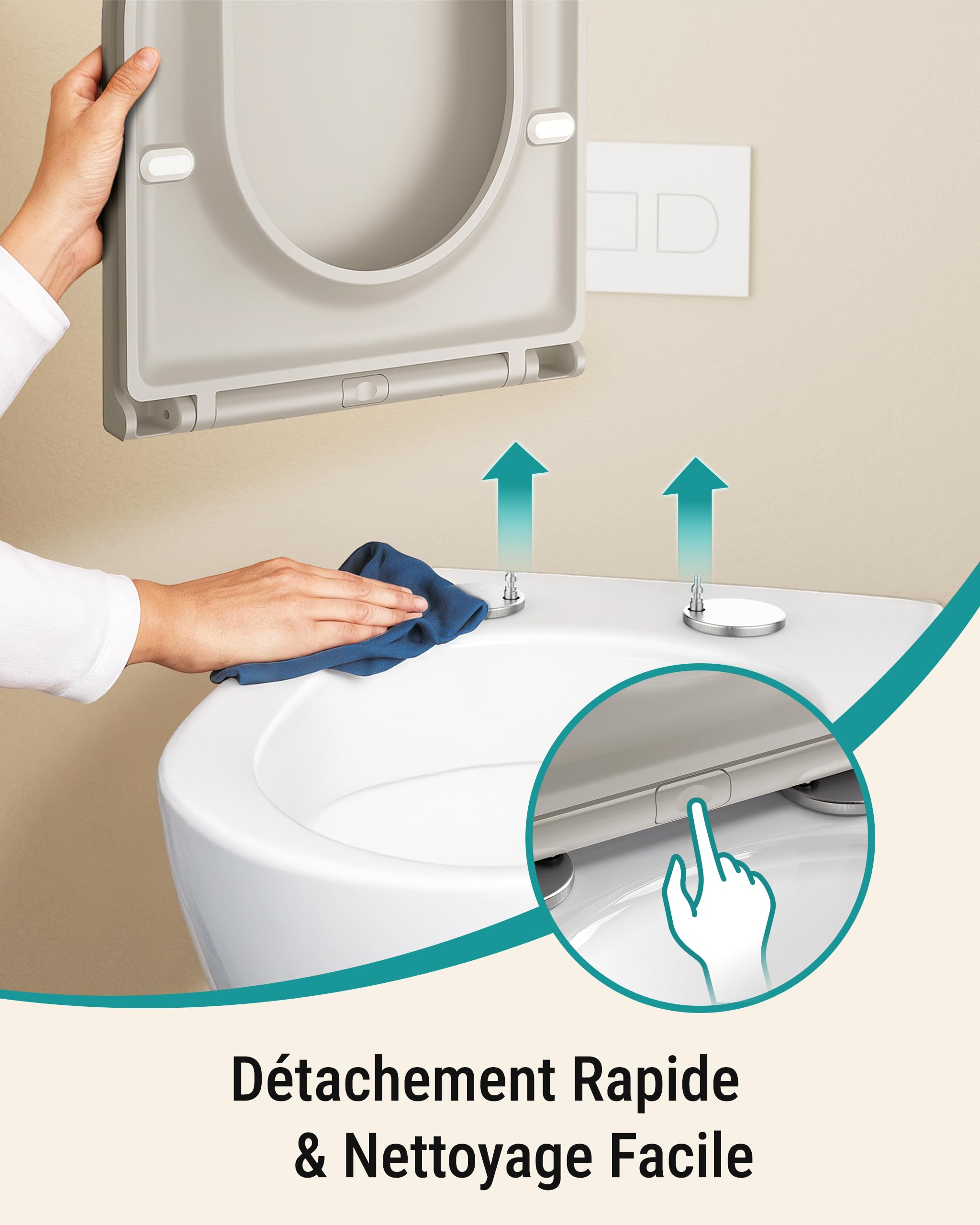 HySail Abattant WC avec Frein de Chute – Durable, Écologique, Résistant à la Décoloration, Abattant WC Clipsable pour Nettoyage Facile, Taille 46,3 x 36,0 cm, Forme D Universelle