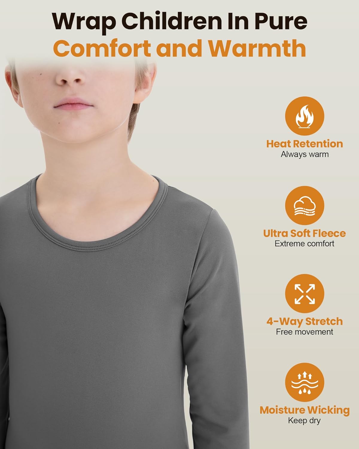 Thermal Underwear for Kids Long Johns, Boys Thermal Underwear Set for Skiing, Base Layer Long Underwear Boy Winter - Image 2