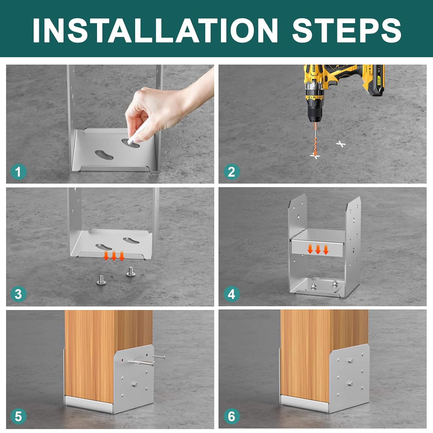 SPACEEUP 6x6 Post Base 2 Pcs, Inner Size 5.6"x5.6" Deck Post Base, Stainless Steel Post Anchor Fit Wood Post Brackets for Decking Porch Railing Support