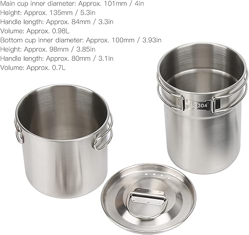 Miniatura 2 de Taza de camping plegable de acero inoxidable con tapa para llama directa de fuego abierto para mochilero/senderismo/camping catering al aire libre