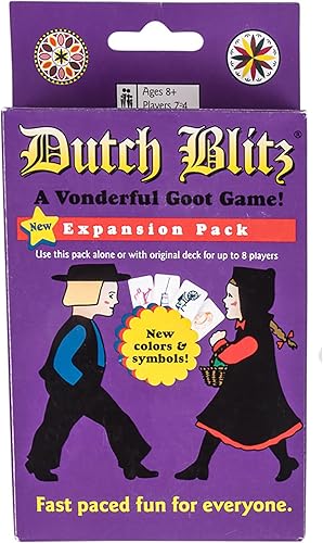Dutch Blitz Paquete de expansión morado úsalo solo o con mazo original para jugar con hasta 8 jugadores, 4 nuevos colores de cartas, diversión de