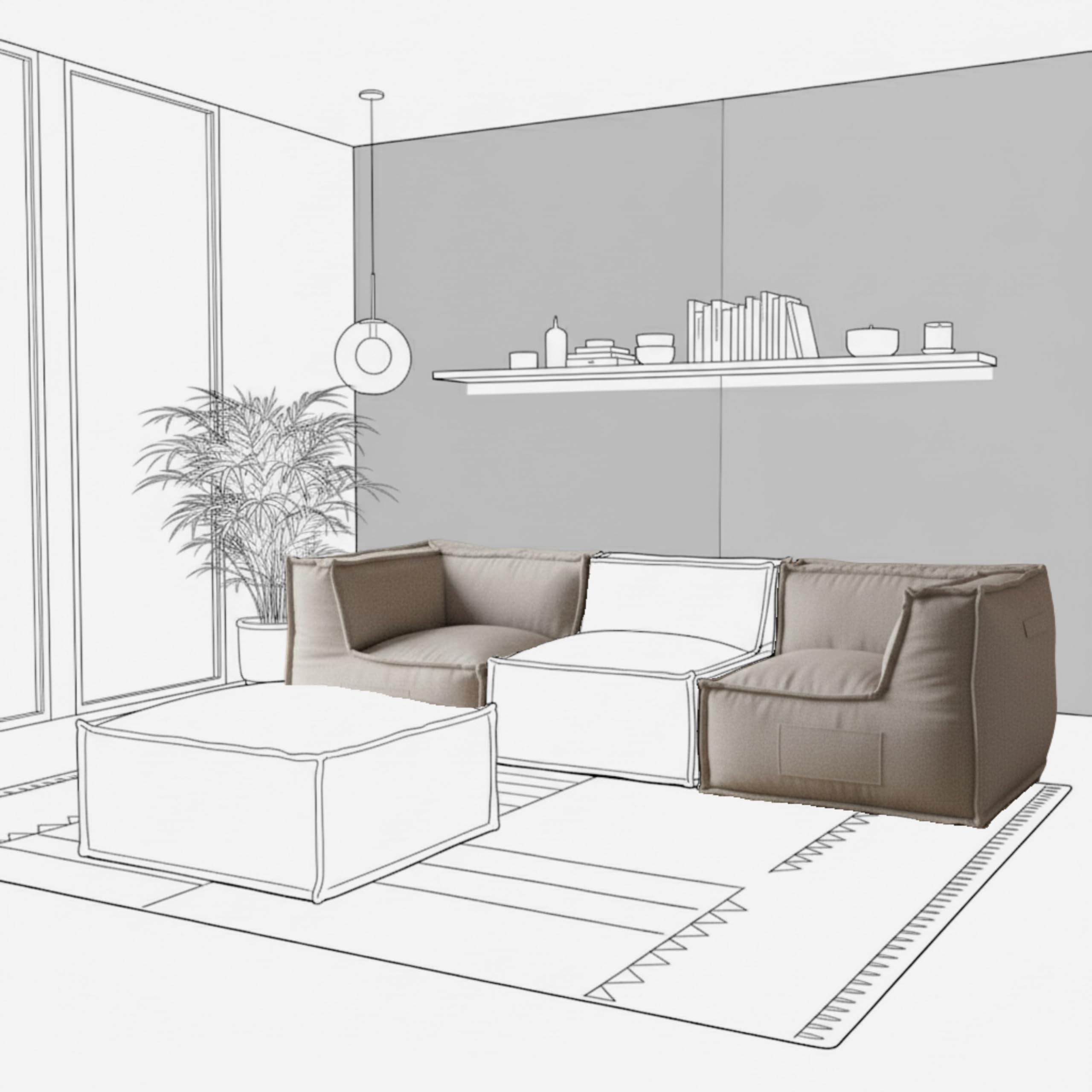 bananair - Canapé Modulable 2 Places - Conception Innovante Boneless Couch, 100% Flocons de Mousse, Confort Assuré - Canapé d'angle Compressé, Sofa avec Accoudoirs pour Salon, Chambre (Beige)