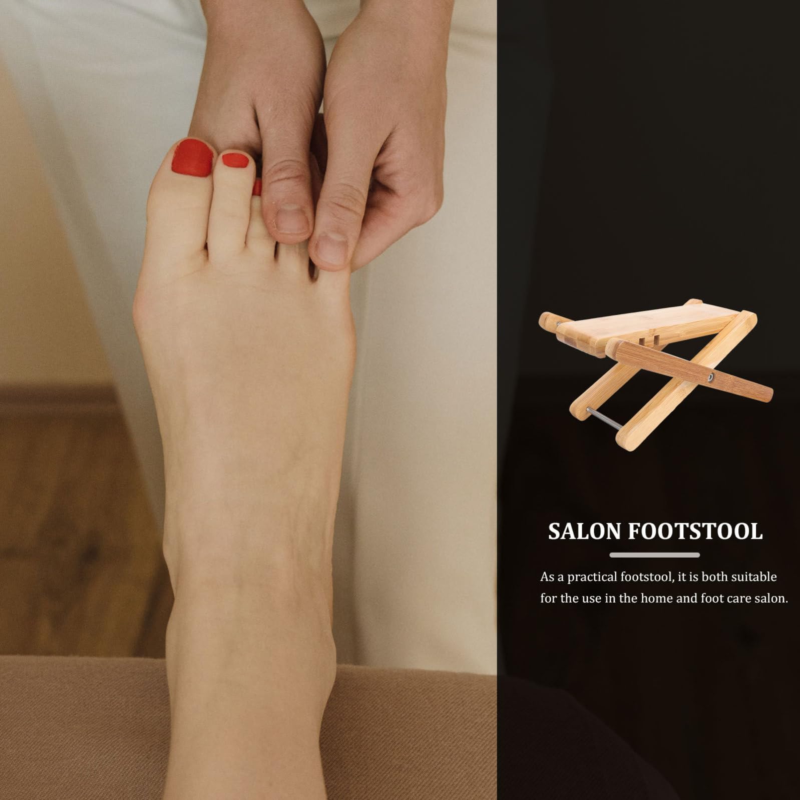 CANIGHT Sgabello per Pedicure Pieghevole in Bambù Portatile Altezza Regolabile per Manicure e Cura dei Piedi a Casa e Salone di Bellezza