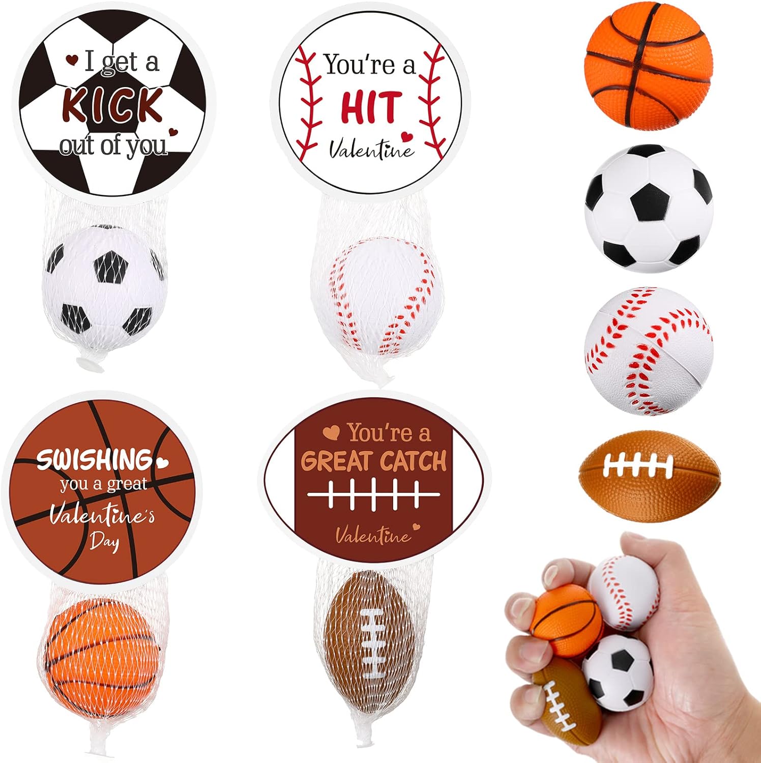 72 Packs Valentine's Day Gift for Sports Balls Bulk with